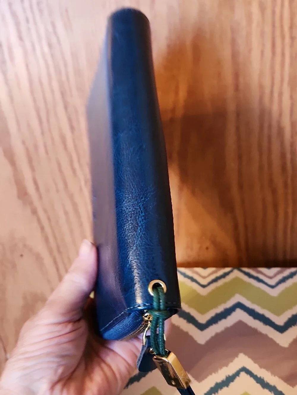 Blue Zip-Around Wristlet Wallet with Detachable Strap